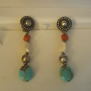 Vintage Silver and Turquoise Clip on Earrings